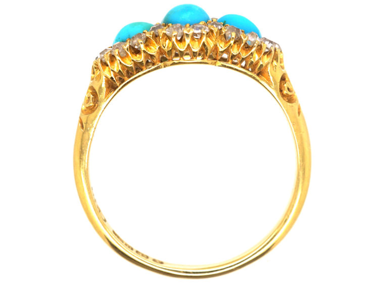 Victorian 18ct Gold Three Stone Turquoise & Diamond Ring