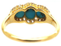 Victorian 18ct Gold Three Stone Turquoise & Diamond Ring