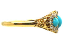 Victorian 18ct Gold Three Stone Turquoise & Diamond Ring