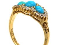 Victorian 18ct Gold Three Stone Turquoise & Diamond Ring