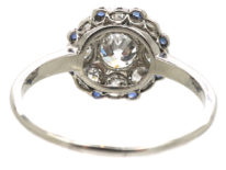 Art Deco Platinum, Diamond & Sapphire Round Cluster Ring