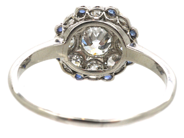 Art Deco Platinum, Diamond & Sapphire Round Cluster Ring