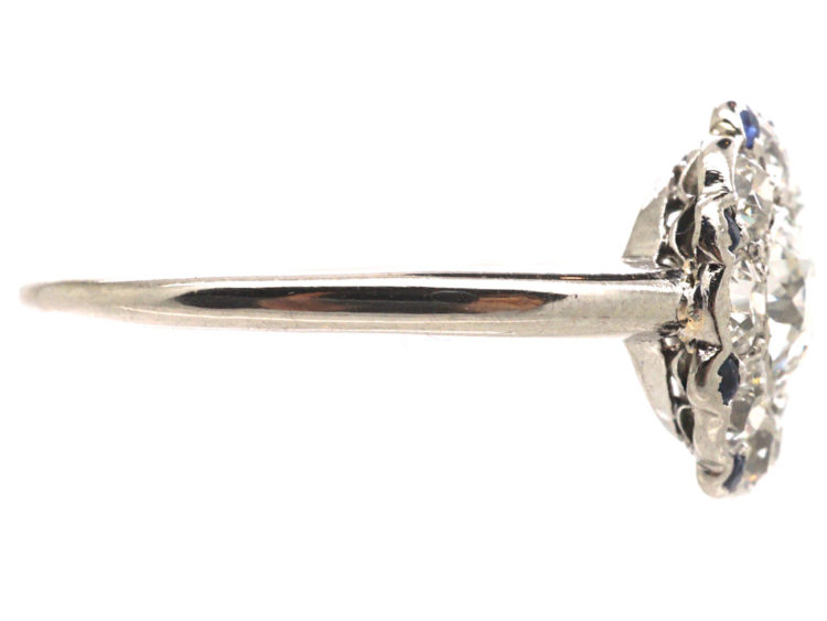 Art Deco Platinum, Diamond & Sapphire Round Cluster Ring
