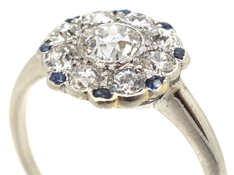 Art Deco Platinum, Diamond & Sapphire Round Cluster Ring