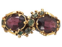Georgian 15ct Gold, Almandine Garnet & Emerald Crossover Ring