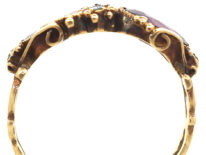 Georgian 15ct Gold, Almandine Garnet & Emerald Crossover Ring