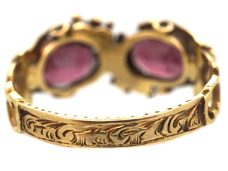 Georgian 15ct Gold, Almandine Garnet & Emerald Crossover Ring