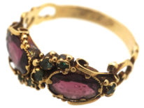 Georgian 15ct Gold, Almandine Garnet & Emerald Crossover Ring