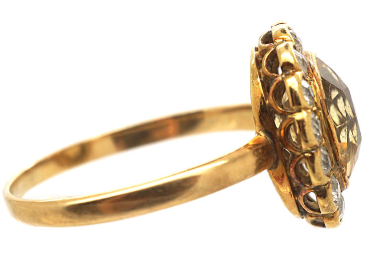 Edwardian 18ct Gold, Topaz & Diamond Oval Cluster Ring