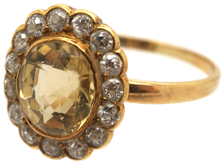 Edwardian 18ct Gold, Topaz & Diamond Oval Cluster Ring