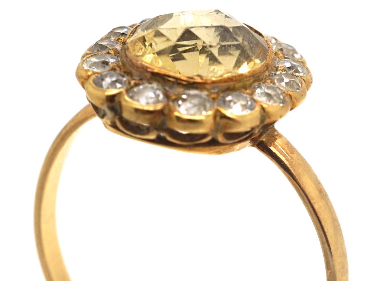 Edwardian 18ct Gold, Topaz & Diamond Oval Cluster Ring