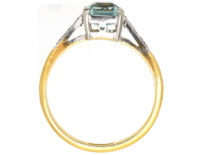 Art Deco 18ct Gold, Rectangular Aquamarine & Diamond Ring