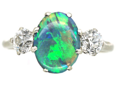 Art Deco 18ct Gold Black Opal & Diamond Ring