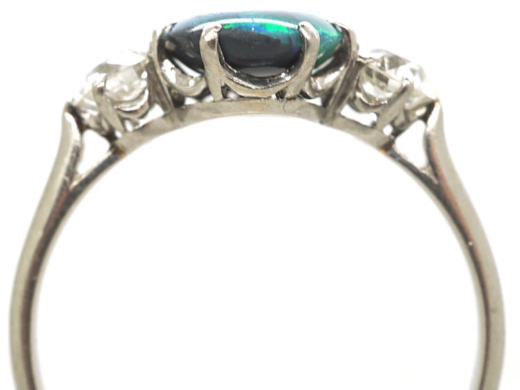 Art Deco 18ct Gold Black Opal & Diamond Ring