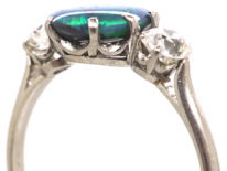Art Deco 18ct Gold Black Opal & Diamond Ring