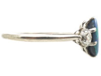 Art Deco 18ct Gold Black Opal & Diamond Ring
