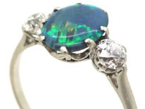 Art Deco 18ct Gold Black Opal & Diamond Ring