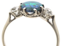 Art Deco 18ct Gold Black Opal & Diamond Ring