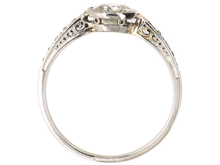 Art Deco Platinum, Diamond Solitaire Ring with Diamond Set Shoulders