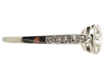 Art Deco Platinum, Diamond Solitaire Ring with Diamond Set Shoulders