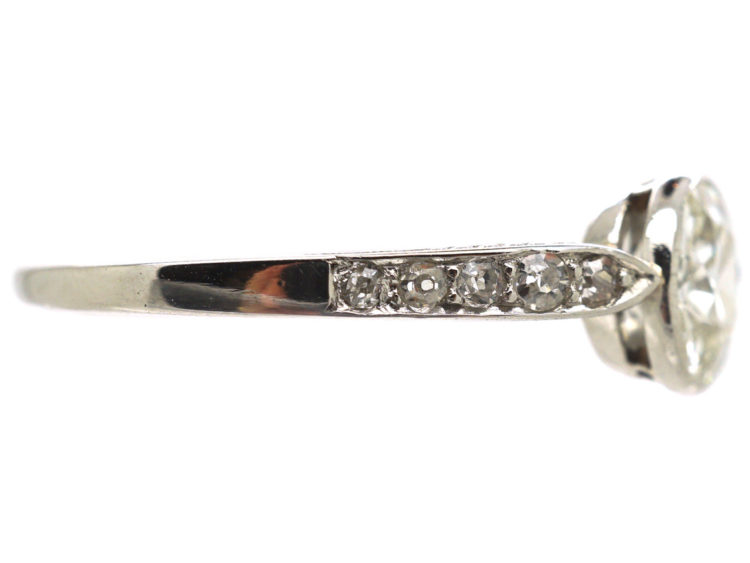 Art Deco Platinum, Diamond Solitaire Ring with Diamond Set Shoulders