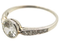 Art Deco Platinum, Diamond Solitaire Ring with Diamond Set Shoulders