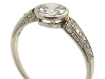Art Deco Platinum, Diamond Solitaire Ring with Diamond Set Shoulders