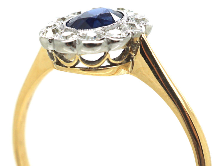 Edwardian 18ct Gold & Platinum, Sapphire & Diamond Oval Cluster Ring