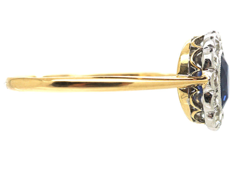 Edwardian 18ct Gold & Platinum, Sapphire & Diamond Oval Cluster Ring