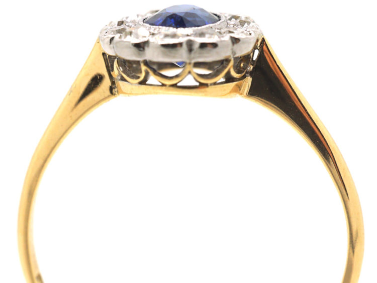 Edwardian 18ct Gold & Platinum, Sapphire & Diamond Oval Cluster Ring