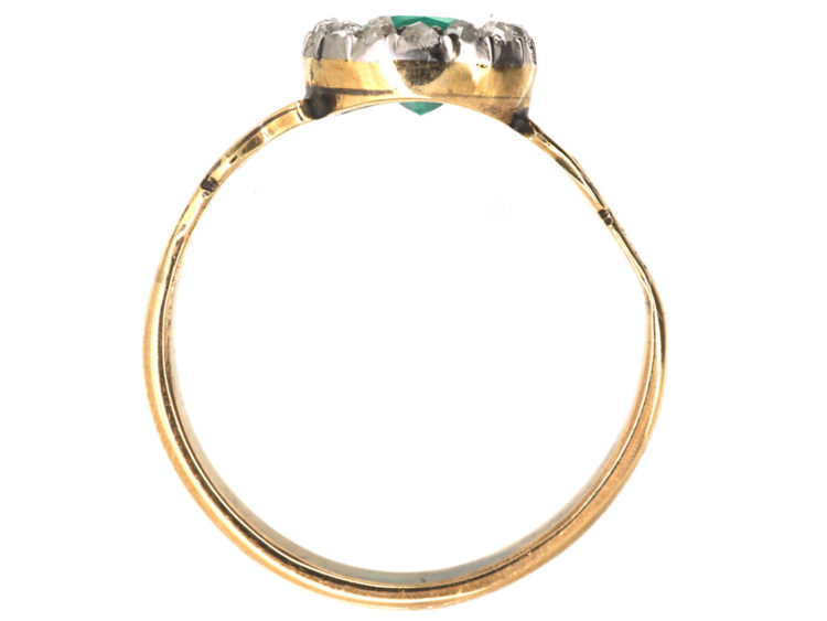 Victorian 18ct Gold, Diamond & Emerald Oval Cluster Ring