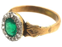 Victorian 18ct Gold, Diamond & Emerald Oval Cluster Ring