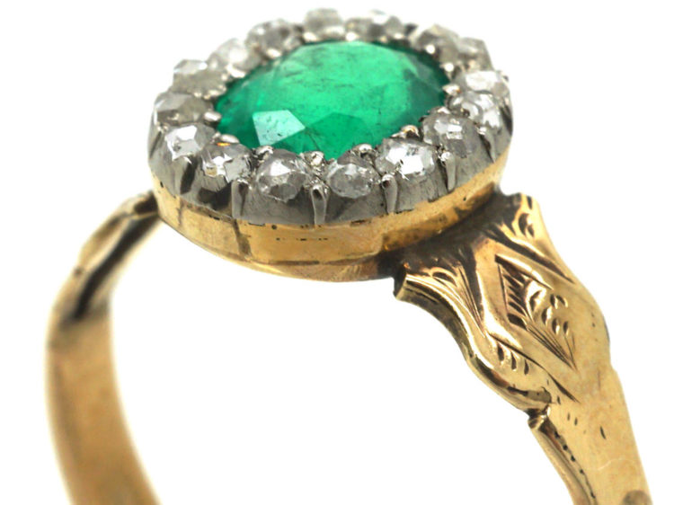 Victorian 18ct Gold, Diamond & Emerald Oval Cluster Ring