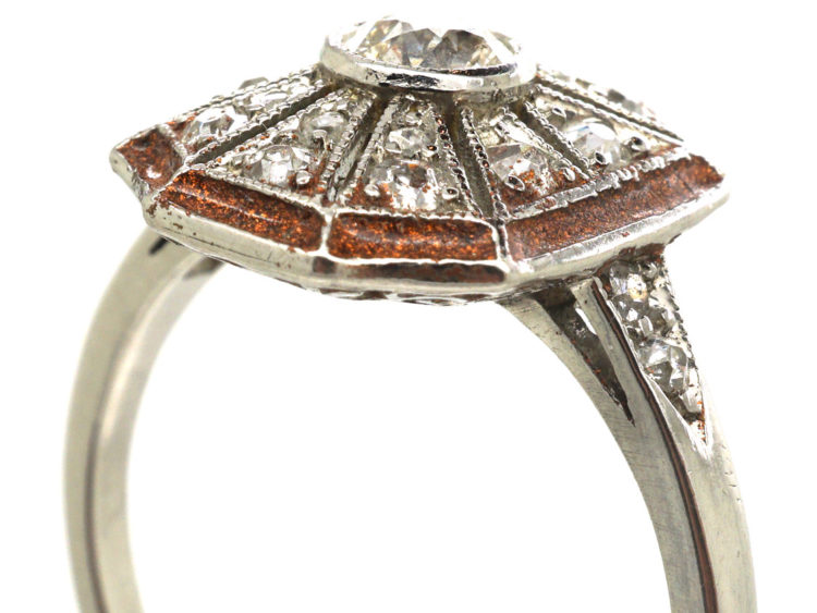Art Deco Platinum, Enamel & Diamond Octagonal Shaped Ring