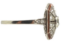 Art Deco Platinum, Enamel & Diamond Octagonal Shaped Ring