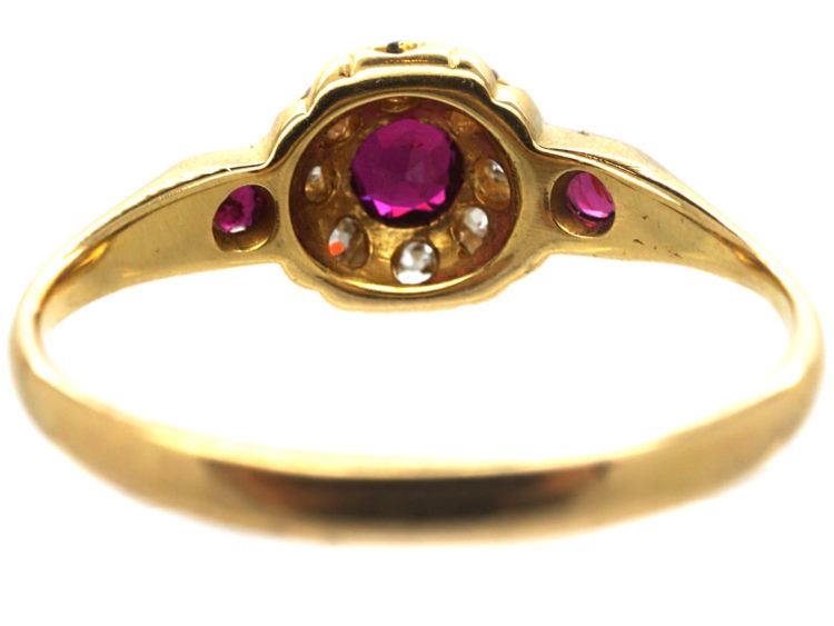 Edwardian 18ct Gold, Ruby & Diamond Cluster Ring
