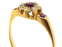 Edwardian 18ct Gold, Ruby & Diamond Cluster Ring