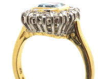 18ct Gold, Octagonal Aquamarine & Diamond Cluster Ring