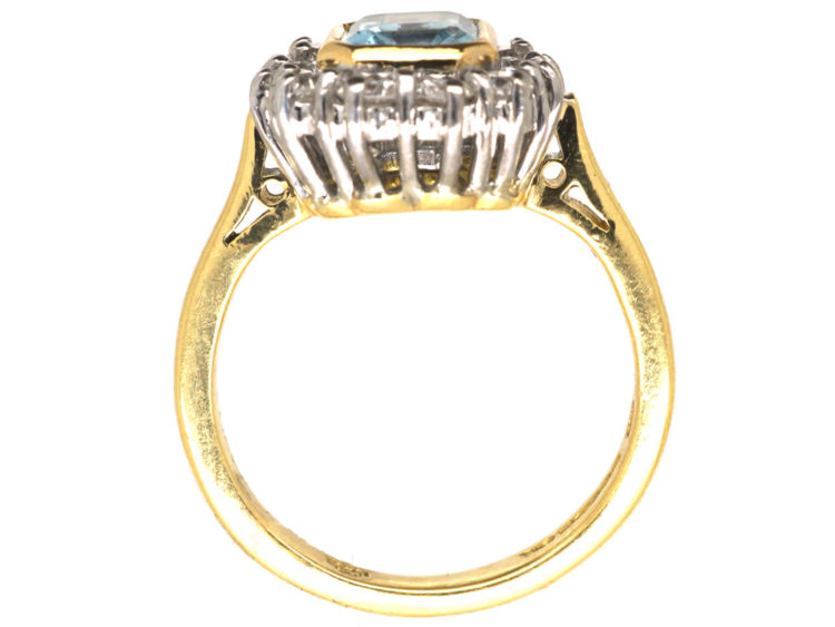 18ct Gold, Octagonal Aquamarine & Diamond Cluster Ring