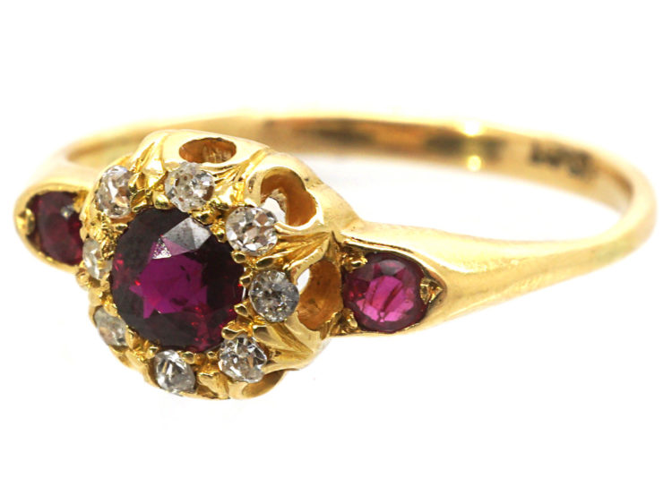 Edwardian 18ct Gold, Ruby & Diamond Cluster Ring