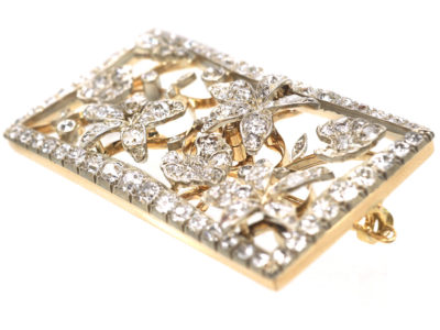 Edwardian Rectangular Shaped Diamond Flower Brooch in Original Case