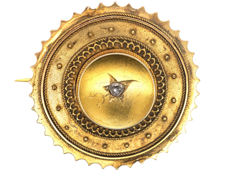 Victorian 15ct Gold Round Brooch set with a Rose Diamond