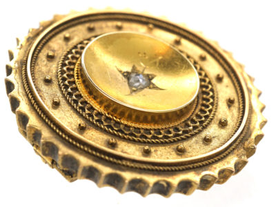 Victorian 15ct Gold Round Brooch set with a Rose Diamond