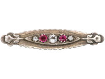 Victorian Silver & Red & White Paste Brooch