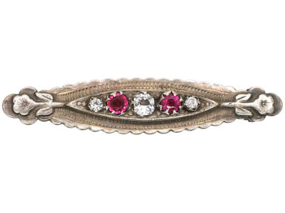 Victorian Silver & Red & White Paste Brooch