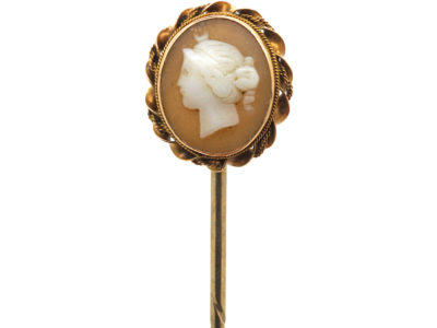Victorian 15ct Gold & Shell Cameo Tie Pin of a Classical Lady’s Head
