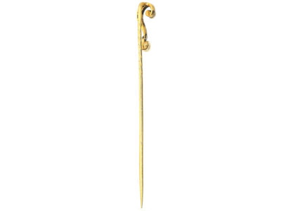 Edwardian 15ct Gold Question Mark Tie Pin set with Diamonds & Natural Pearls