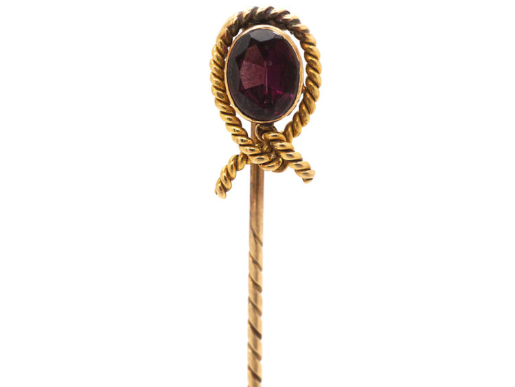 Edwardian 15ct Gold Tie Pin set with a Garnet within a Knot