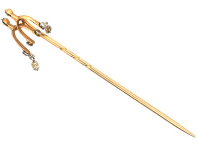 Edwardian 15ct Gold & Platinum Pair of Horse Spurs Tie Pin
