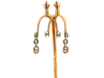 Edwardian 15ct Gold & Platinum Pair of Horse Spurs Tie Pin